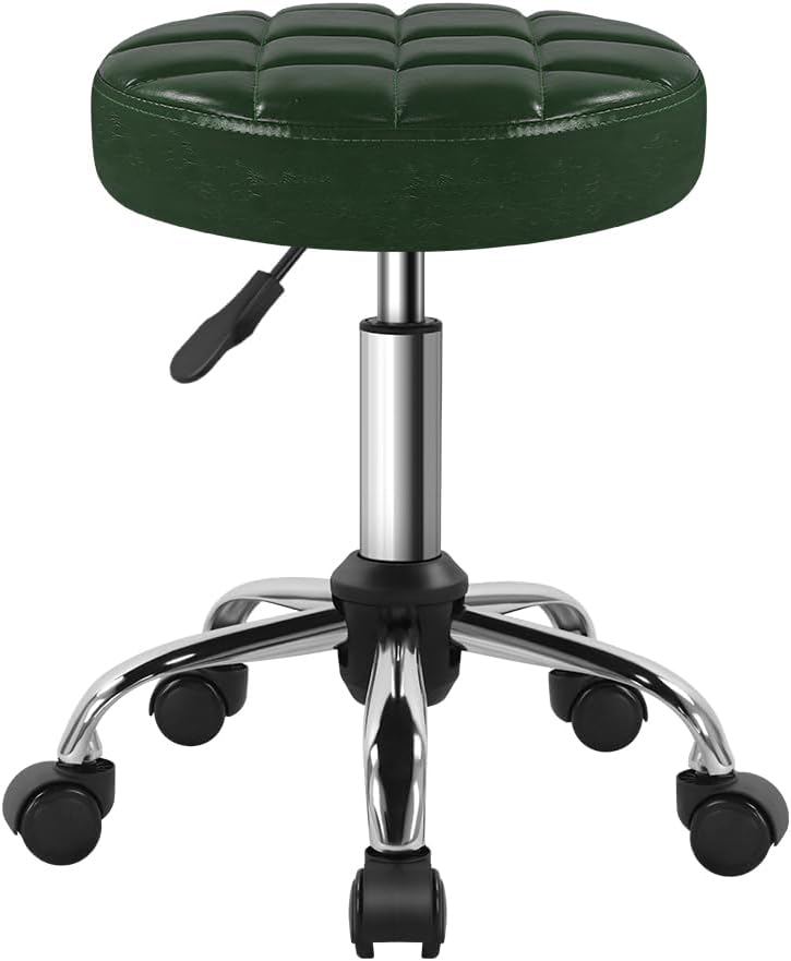 BFTOU Classic Swivel Stool with Wheel for Salon Work Home SPA Shop Height-Adjustable and Cost-Effective Rolling Stool Chair Small (Green) - Image 1